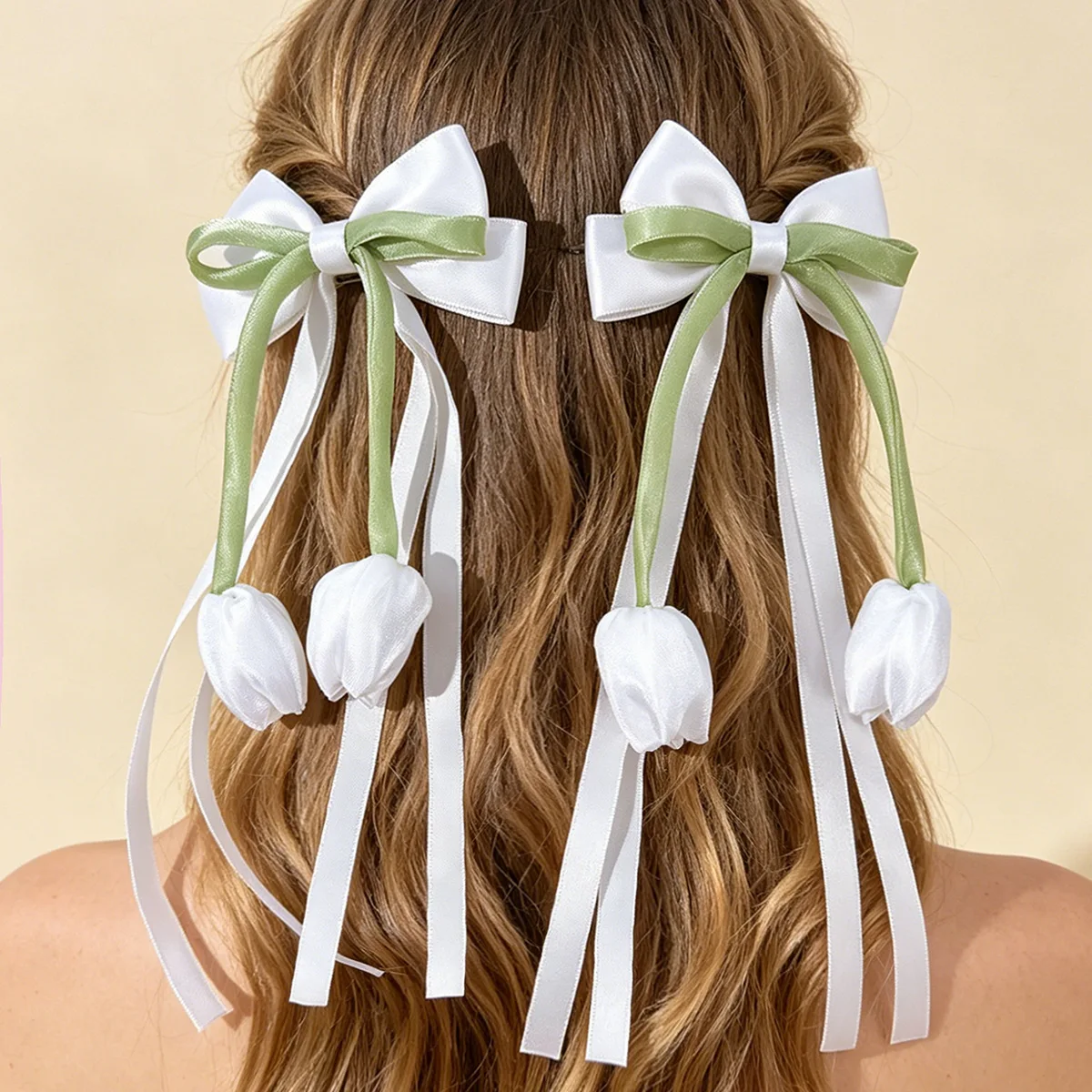 Elegant Tulip Flower Bow Ribbon Hair Clips for Women Premium Design Nonslip Durable Comfortable for Home Office Daily Wear