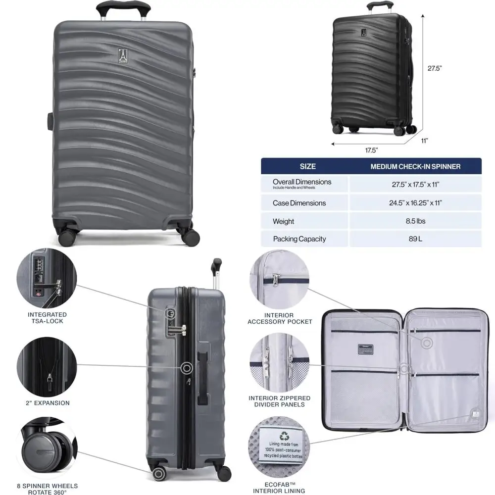 

Легкий расширяемый твердый чемодан-спиннер с замком TSA, 8 колес, теневой цвет, идеально подходит для воздушных путешествий
