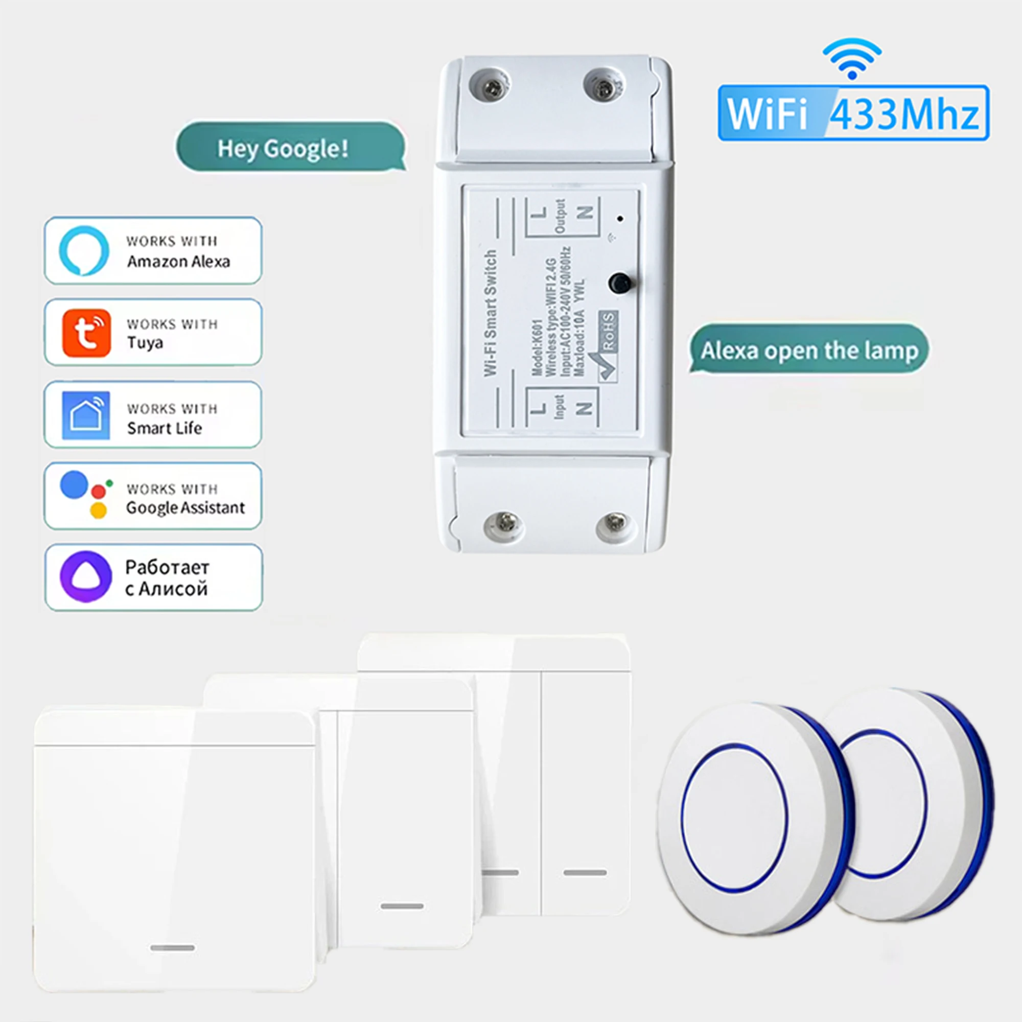 Tuya الذكية واي فاي مفتاح الإضاءة 433MHz 1/2/3 عصابة لوحة/لوحة أزرار مستديرة الجدار التبديل التتابع التحكم الصوتي متوافق أليكسا جوجل
