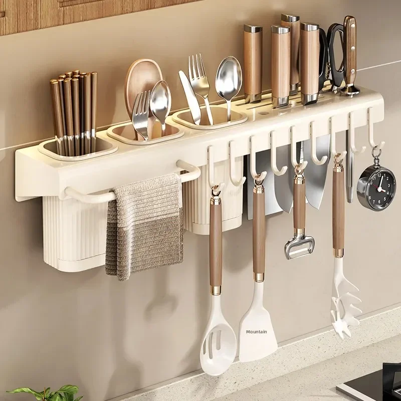 Home Goods from Mainland China No-Drill Wall-Mounted Kitchen Knife Rack Chopstick Holder Multi-Functional Storage Shelf Durable