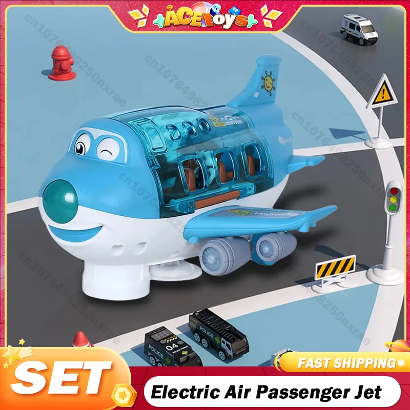 Electric Cartoon Air Passenger Jet Set Colorful Lights Music 360 Rotating Aircraft Airplane Toys for Boys Girls Christmas Gifts