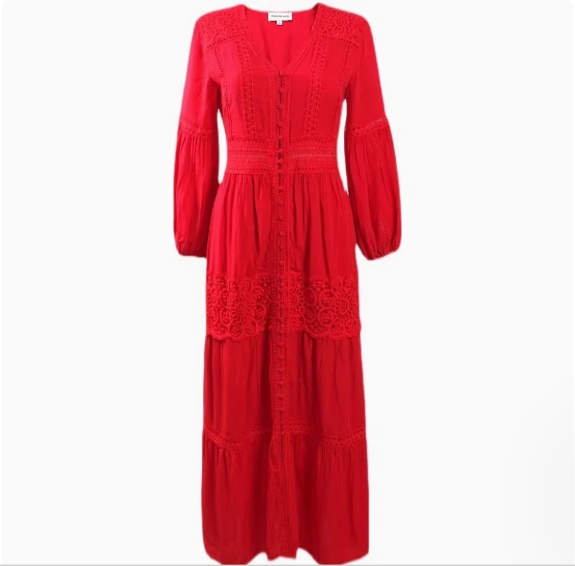 

Xizang Chaka Salt Lake Beach Holiday Xinjiang Red Tourist Beach Dress Qinghai Lake Lijiang Slim Desert Dress