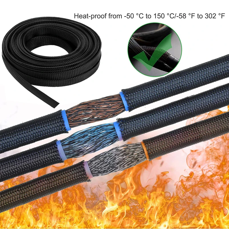 9.84ft~32.8ft PET Expandable Braided Cable Sleeve Desk Cord Organizer Cable Hider Wire Sleeving For Audio Video Automotive Wire