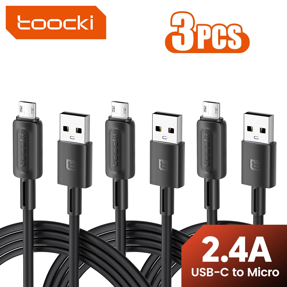 Toocki 3PCS USB A To Micro Cable 2.4A Fast Charging Data Cab