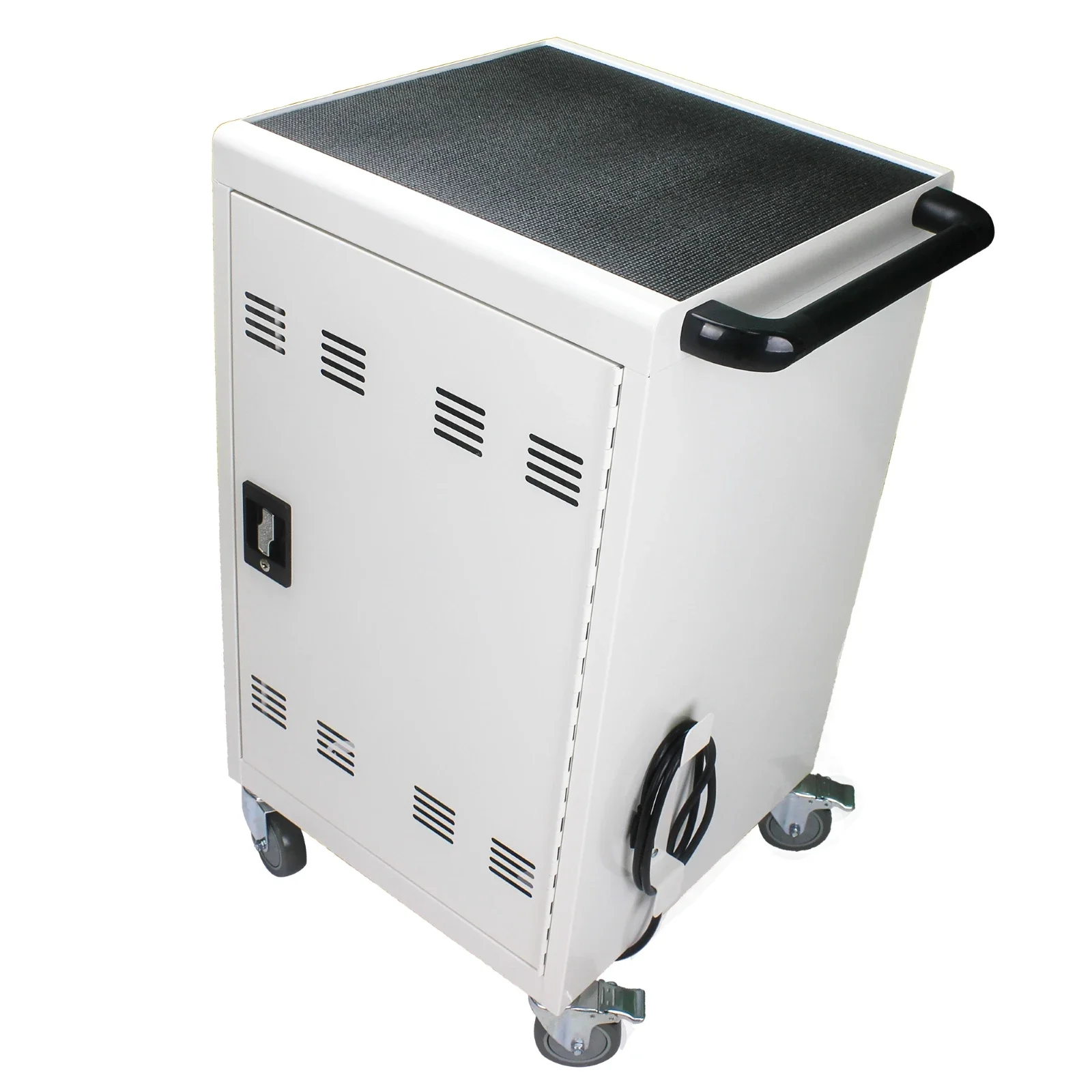 Mobile charging trolley and charging cabinet (for 30 tablets and laptops) with combination lock for schools, offices, white