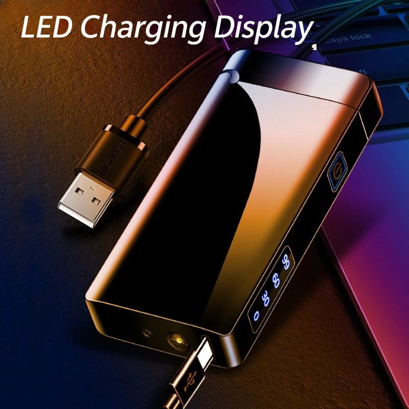 High-Power Pulse Arc USB Lighter, Type-C Rechargeable Windproof Electric Lighter with LED Flashlight & Digital Power Indicator