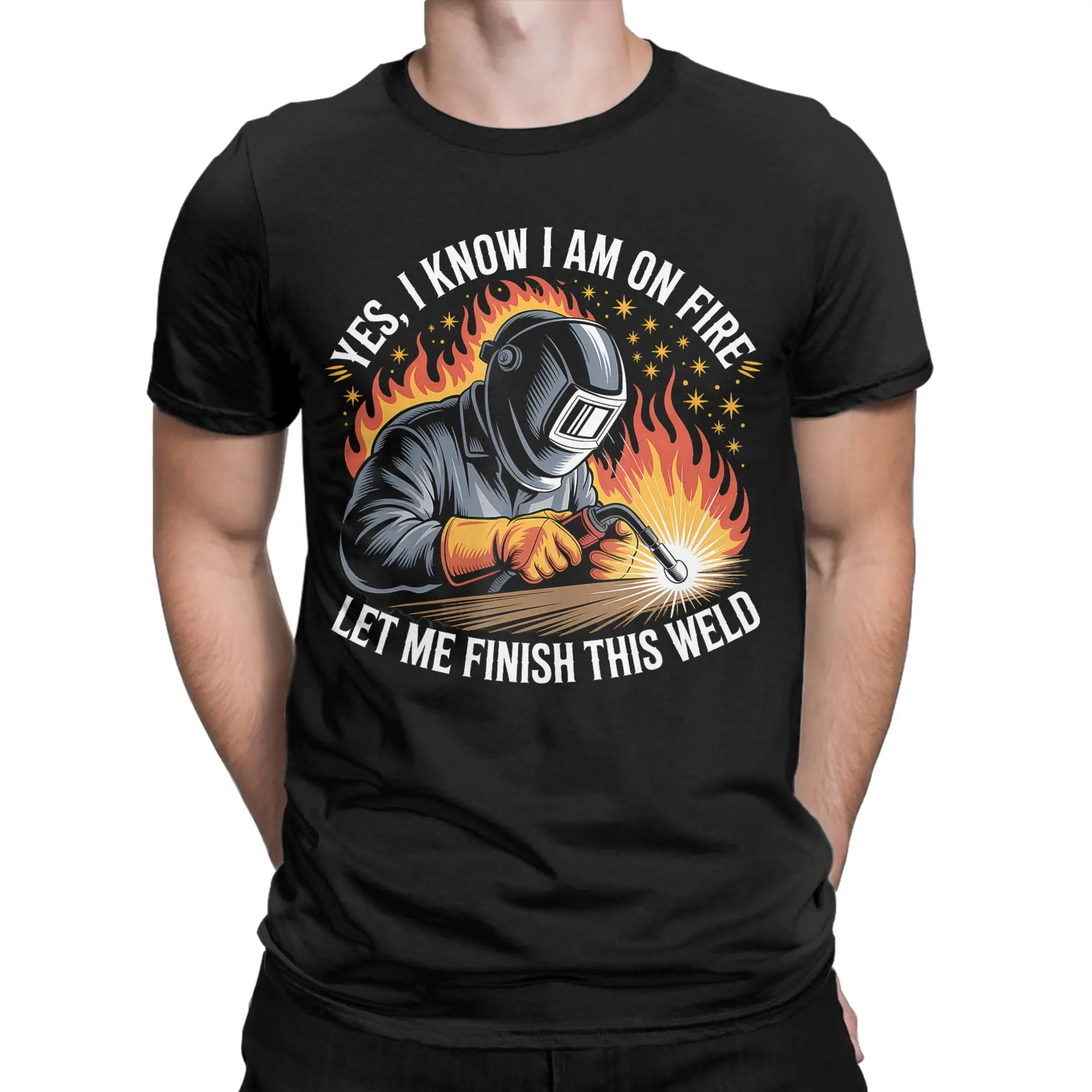 Welding is Like Sewing with Fire Men T Shirt  Humorous Tee Shirt Short Sleeve O Neck T-Shirts 100% Cotton Summer Clothes