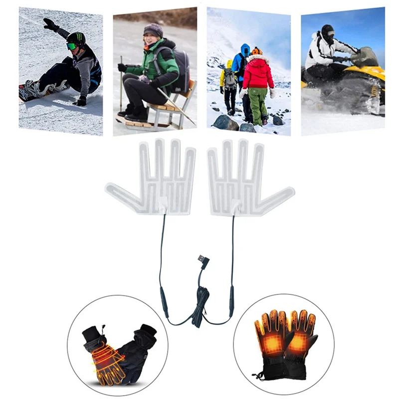 ABHQ-USB guante calefactado almohadilla invierno cálido 5 dedos guantes almohadilla calefactora película calefactora eléctrica guante hoja calefactora para esquiar fácil Insta