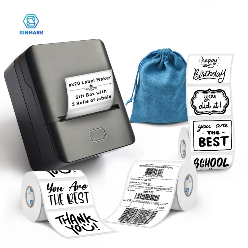 SINMARK SK20 Portable Thermal Printer with 3 Rolls Labels Pocket Labeling Machine Photo Memo Printing Tag Mini Printer