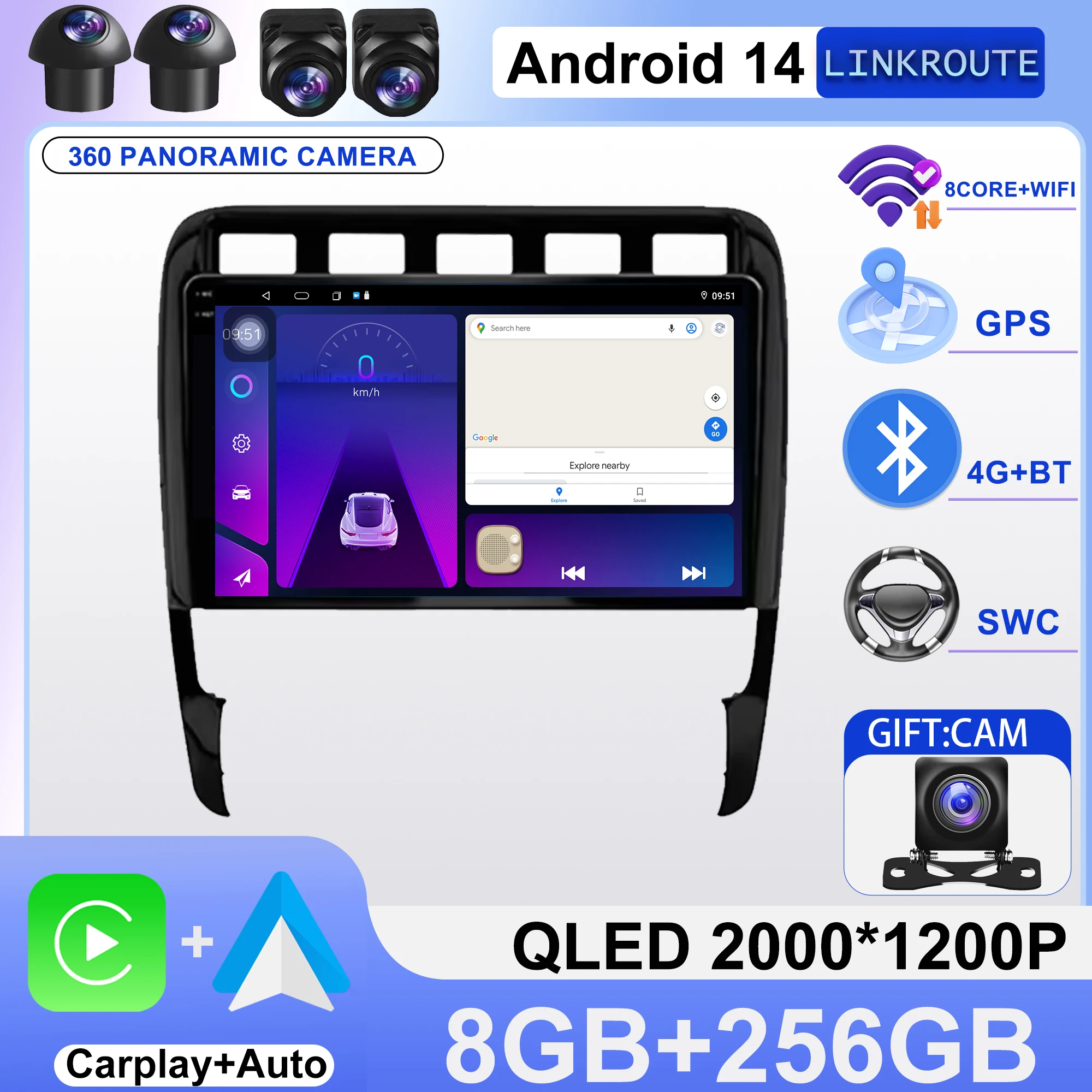 

Автомобильный радиоприемник Android 14 для Porsche Cayenne 957/955 2002-2014, автомобильный мультимедийный видеоплеер, головное устройство с Wi-Fi, GPS, авторадио, Carplay BT