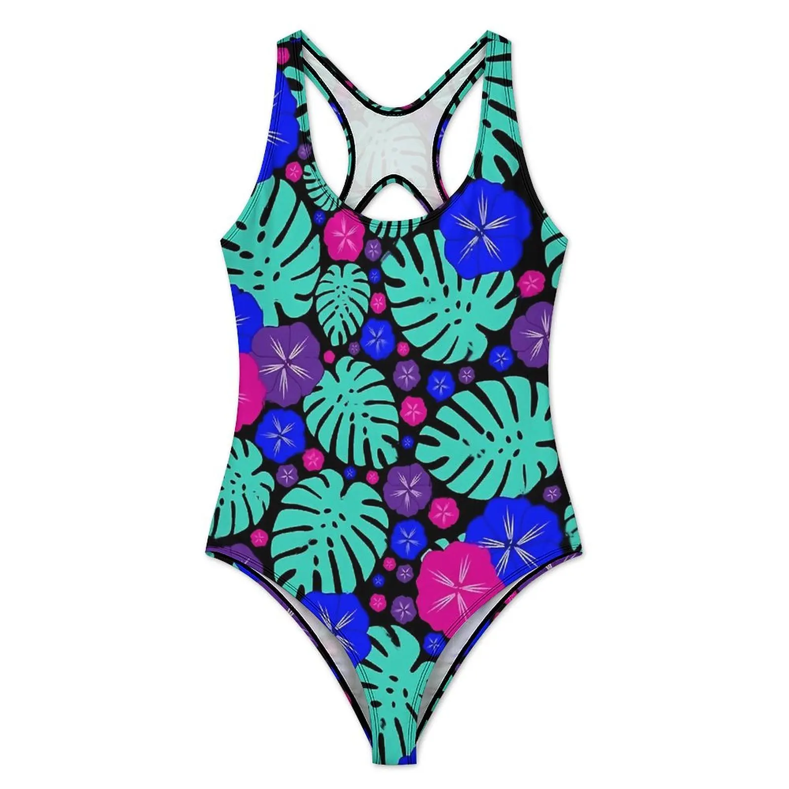Tropical Floral Swimsuit Hibiscus Swimwear One Piece Rave Design Bodysuit Hollow Out Bathing Suits Women Push Up Beach Outfits