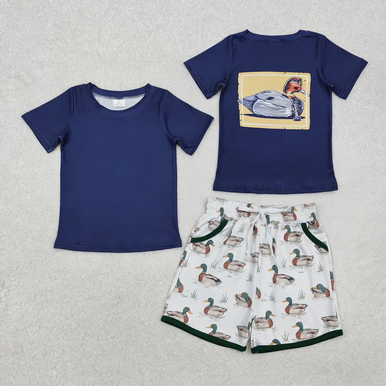 Wholesale Children Short Sleeves Tee Shirt Toddler Ducks Pockets Shorts Kids Boys Outfit Baby Boy Summer Set Clothes