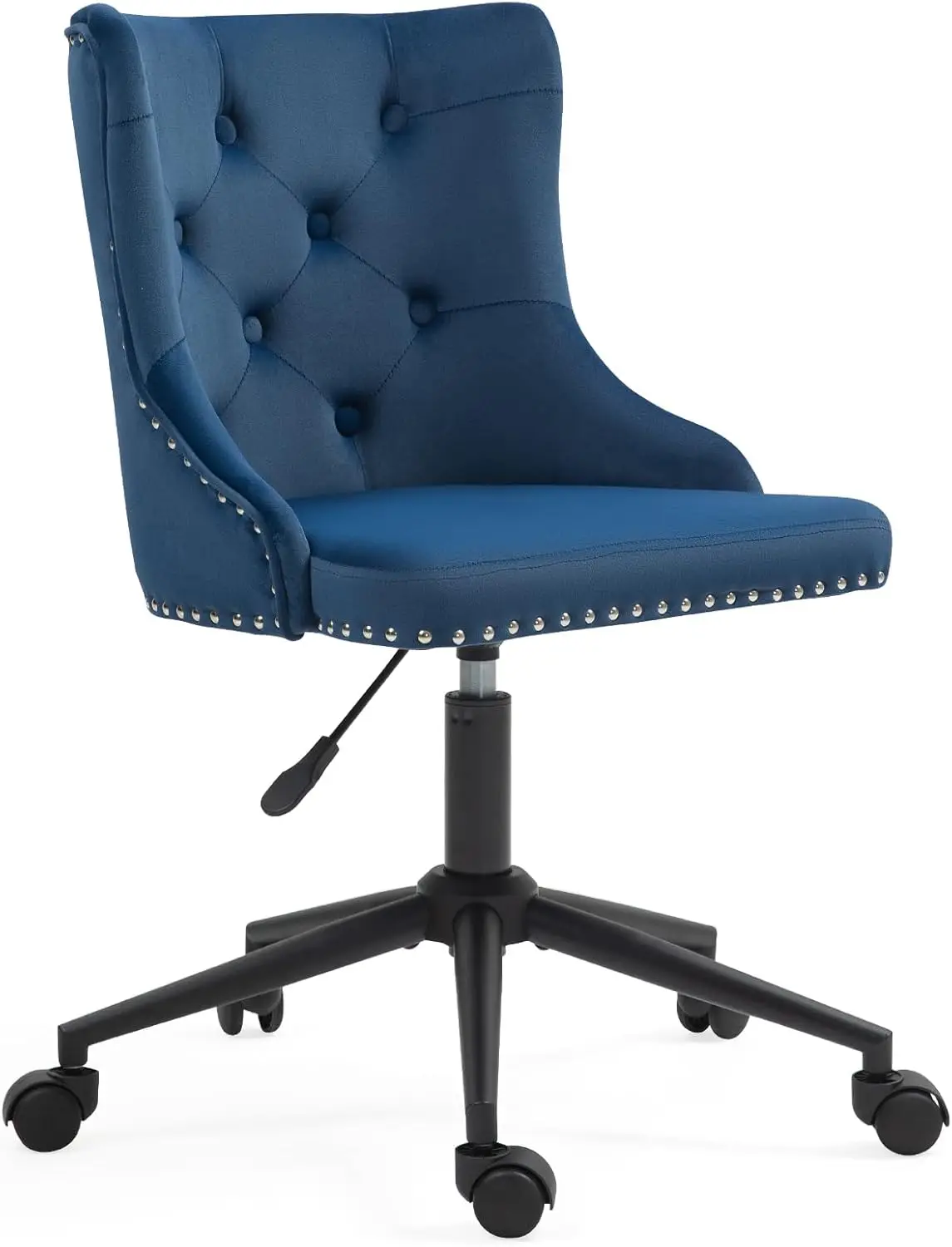 

Navy Velvet Modern Upholstered Home Office Desk Chair With Height Adjustable Bla Base And Mid-Ba Tufted Nail Swivel Vanity