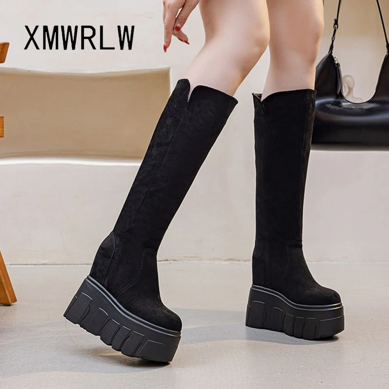 

XMWRLW женские сапоги до колена, осенне-зимняя обувь на платформе, модные женские высокие сапоги на скрытом каблуке, женские теплые зимние ботинки