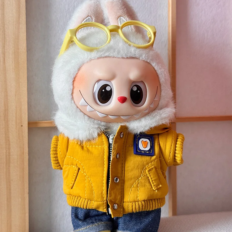 

Зимнее хлопковое пальто для куклы Лабубу 17 см с меховым воротником, повседневная одежда для куклы, подарок на праздник