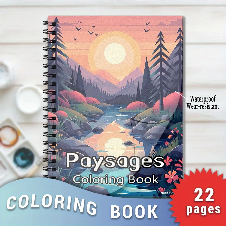 Paysages Coloring Book - 8.3×11.2 Inches, 22 Pages. Stunning Landscape Art for Relaxation. Peaceful Gift for Nature