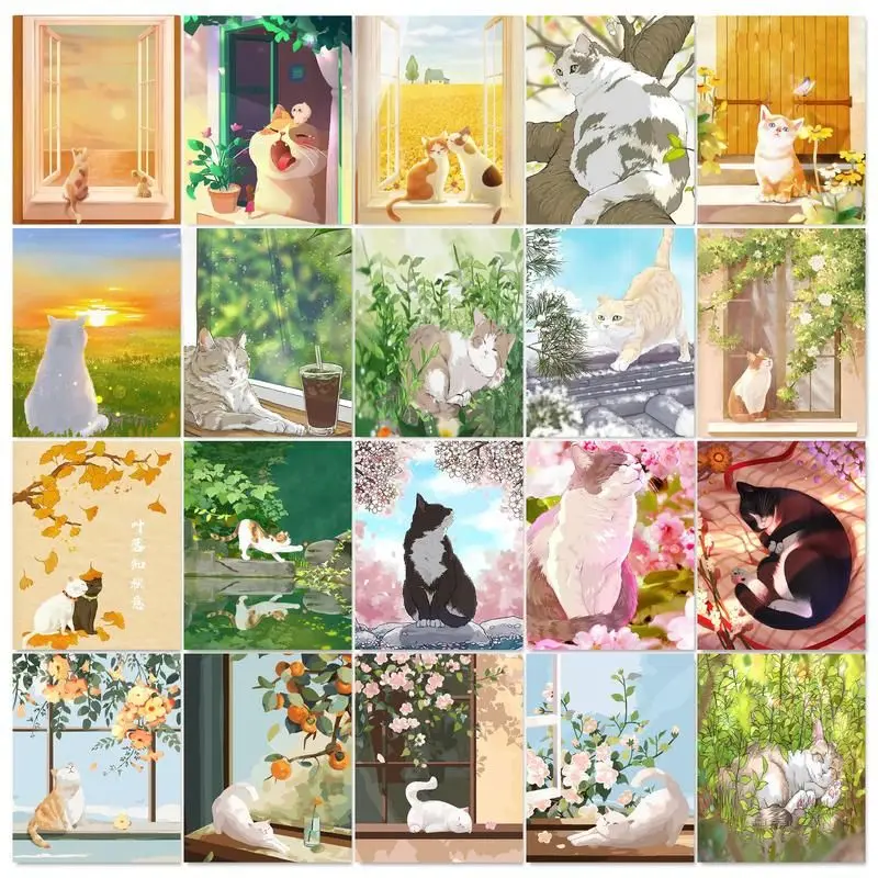 

GATYZTORY 60x75cm Paint By Numbers For Adult Cats DIY Oil Painting By Numbers Drawing On Canvas Animals Number Painting Decor