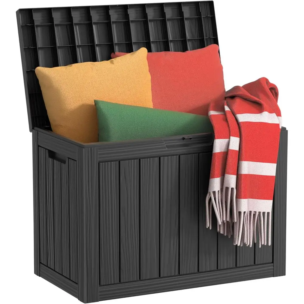 45 Gallon UV-Protected Resin Deck Box for Outdoor Storage, Suitable for Garden, Patio, and Porch, Striped Black