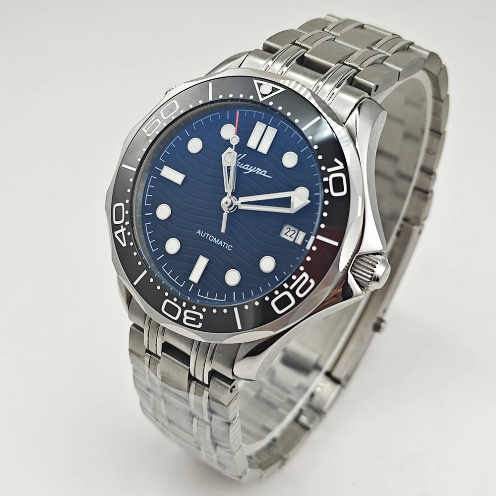 Мужские механические часы 41 мм, черный циферблат, календарь, светящаяся игла, Керамическая рамка, 316L, Матовая нержавеющая сталь