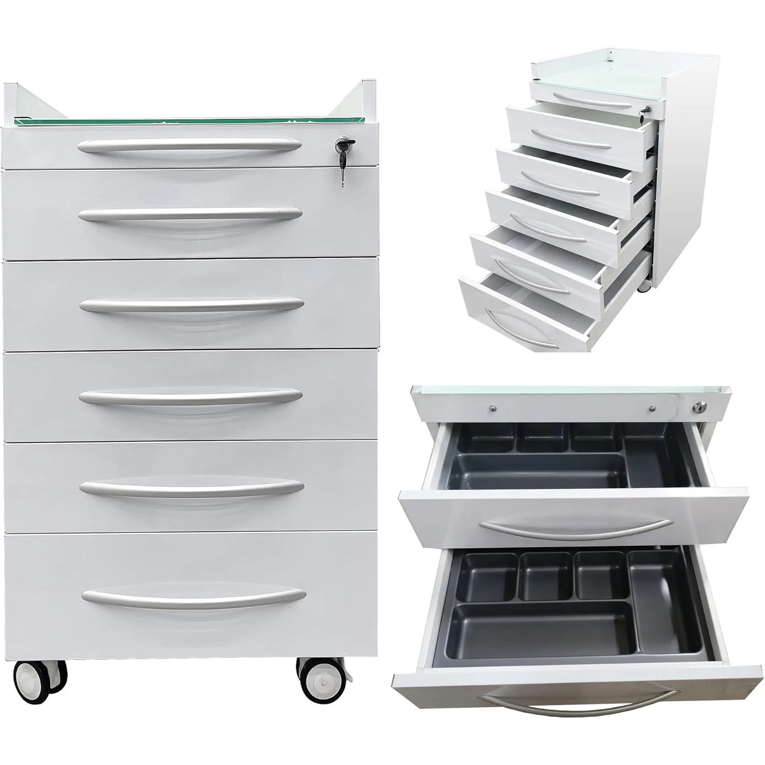 

Mobile Dental Cart 5 Drawers Stainless Steel Dental Storage Cart Mobile Medical Trolley Cabinet with 2 Partition Brackets & Lock