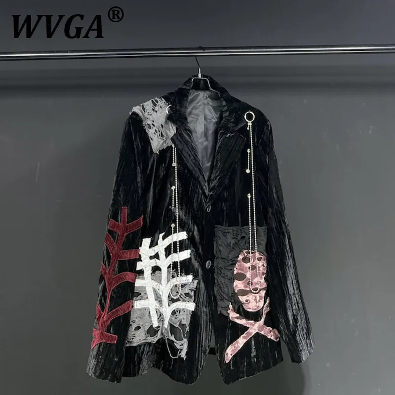

WVGA Suit-Coats Spring Autumn New Man Tide Eyelet Chain Design Patchwork Trendy Niche Chic Casual Long Sleeved Blazer Ins W11387