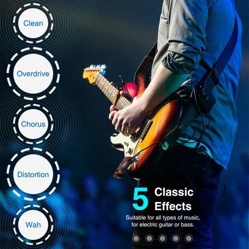 Imagen 2 del producto Lekato Mini amplificador de guitarra B6 Bluetooth recargable guitarra eléctrica auricular con 5 efectos Chorus Overdrive distorsión Wah