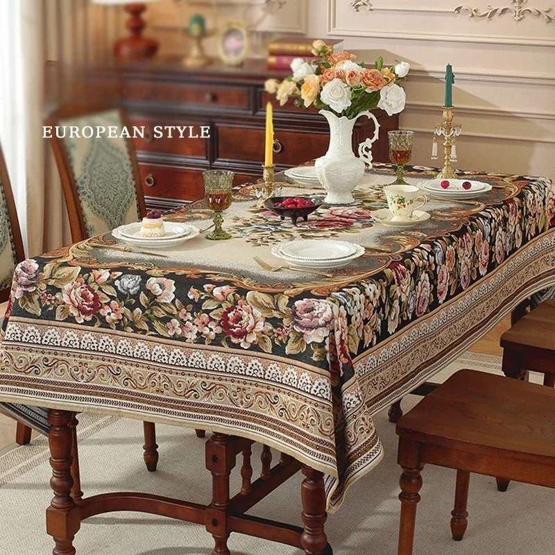 2026 New Rose Jacquard Tablecloth European Floral Polyester Wrinkle Resistant Dining Cover Home Decor All Season Table Protector
