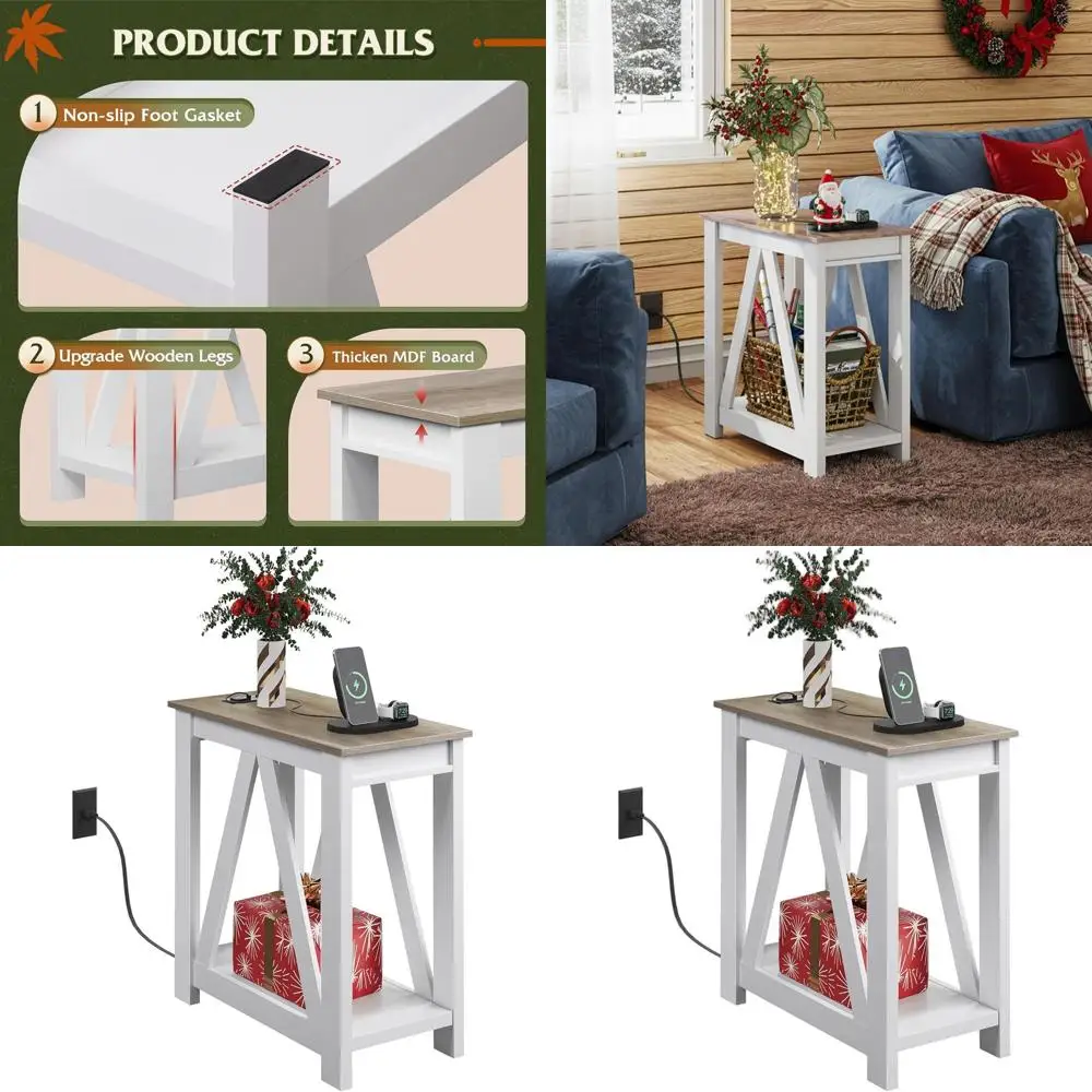 

Compact Charging Station Side Table for Home, 2 USB Ports & 2 Outlets, 11.8 x 23.6 x 23.74