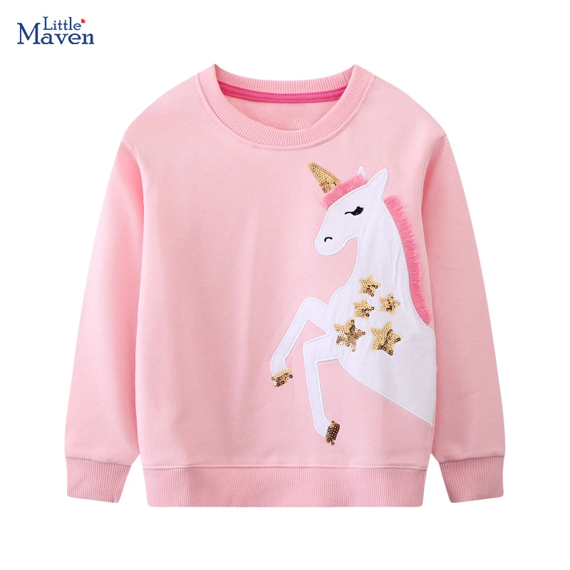 Little maven 2024 New Autumn Spring Children's Clothing Baby Girls Kids Clothes Embroidery Cartoon Unicorn Stars Sweatshirts