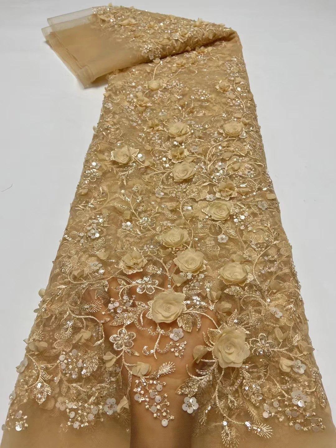 

Оптовая продажа африканской кружевной ткани с 3D цветами, французская сетка с вышивкой, блестки для жениха, нигерийский тюль, праздничное платье, новейшее, LY4657