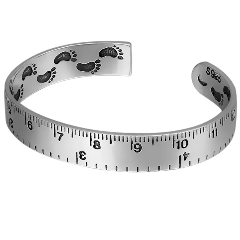 New Fashion Personality Ruler Bracelets 925 Sterling Silver Jewelry Creative Footprint Roman Numeral Opening Bangles TYB120