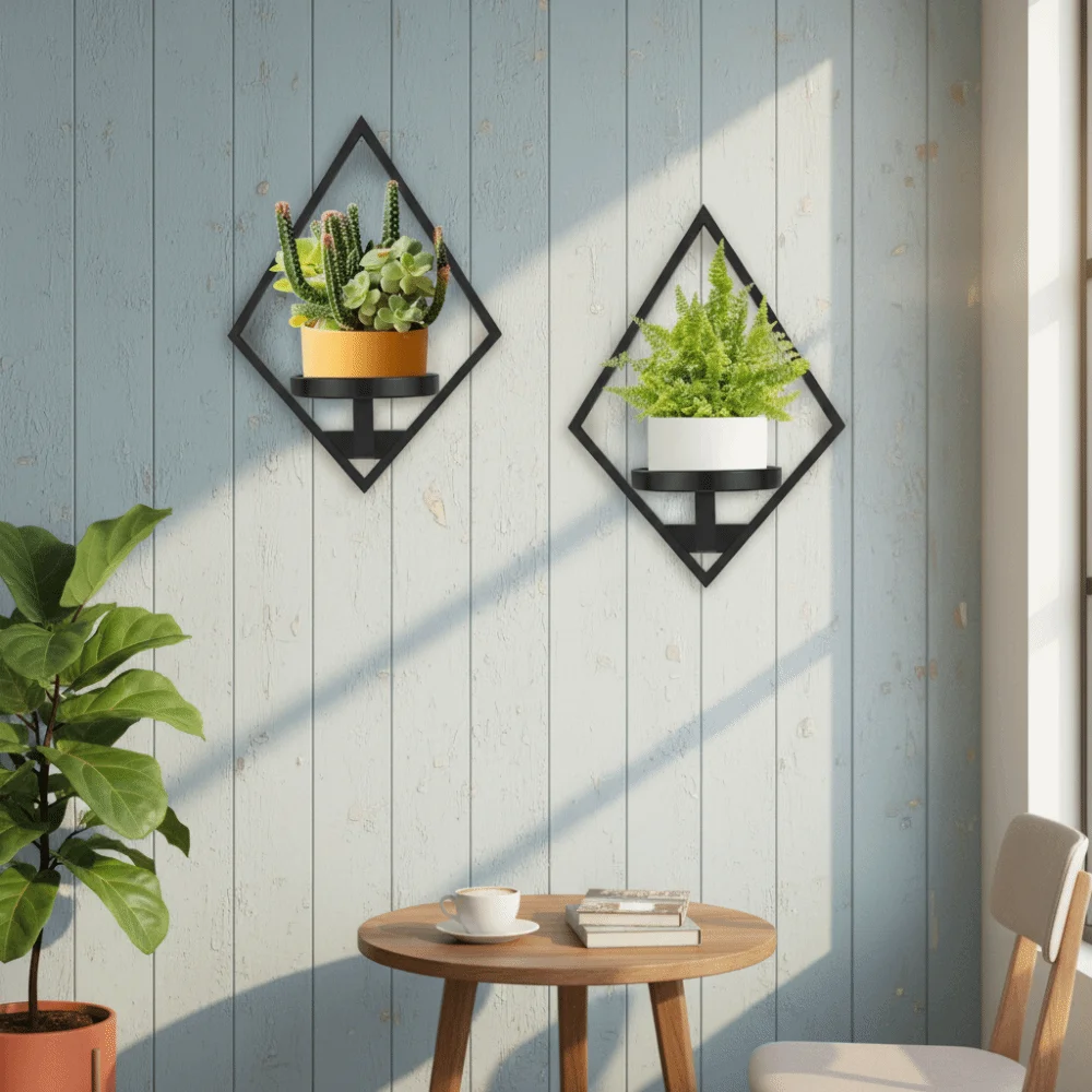 Sturdy Floating Metal Wall Plant Shelves Metal Rust-Resistant Wall Plant Shelves Space Savingn Easy-Mount