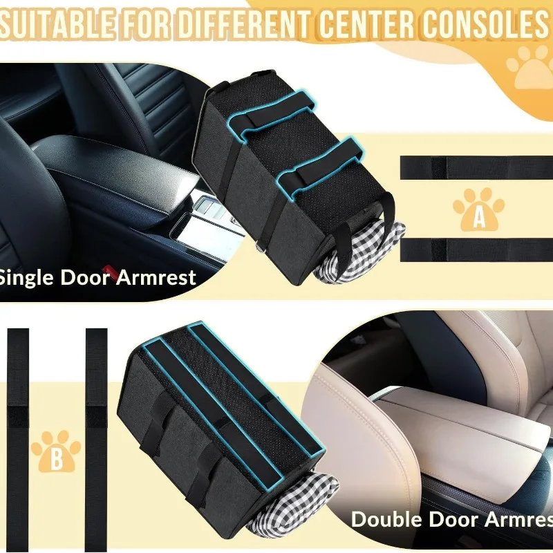 Pet Car Console Booster Seat Portable Grid Cushion With Safety Belt For Small Dogs Car Armrest Travel Use view 4