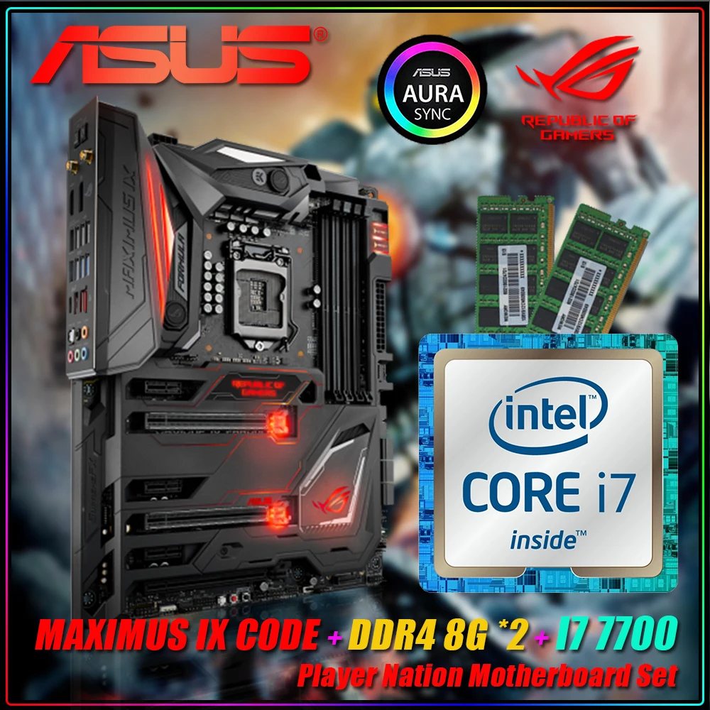

LGA 1151 материнская плата ASUS ROG MAXIMUS IX код + Core I7 7700 + DDR4 8 ГБ * 2, Z270 Bluetooth 4,2 комплект материнской платы, с комплектом ЦП