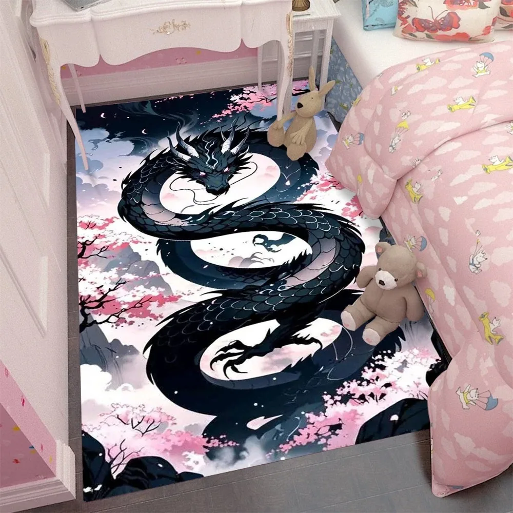 Exquisite Dragon Carpet Cartoon Living Room Bedroom Kitchen Sofa Table Balcony Rug Non-slip Washable Mat Exquisite Ornaments