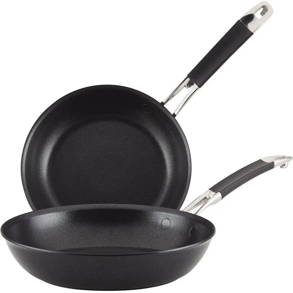 Stackable Nonstick Frying Pan Set Hard Anodized Skillet Cookware Durable Easy Clean Nesting Cookware Induction Compatible Heat