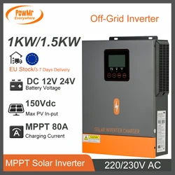 PowMr inverter ibrido off-grid 1KW 1.5KW con carica solare 80A MPPT DC 12V 24V a 230V AC Max PV 150Vdc inverter a onda sinusoidale pura