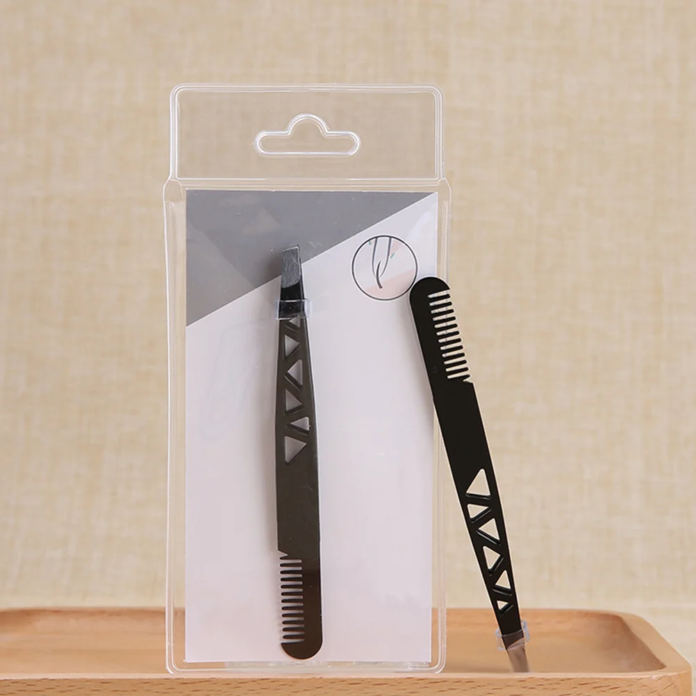 2Pcs Dual-Use Eyebrow Tweezer Eyebrow Trimmer Eyebrow Shaping Tool Makeup Accessories Black Dual-Use Tweezer