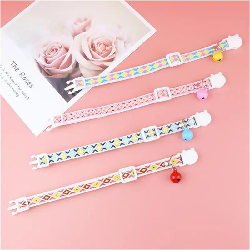 Pet Supplies Cat Collar Anti-choking Collar Cat Face Buckle Ethnic Jacquard cat accessories with Bell Adjustable Safety Necklace