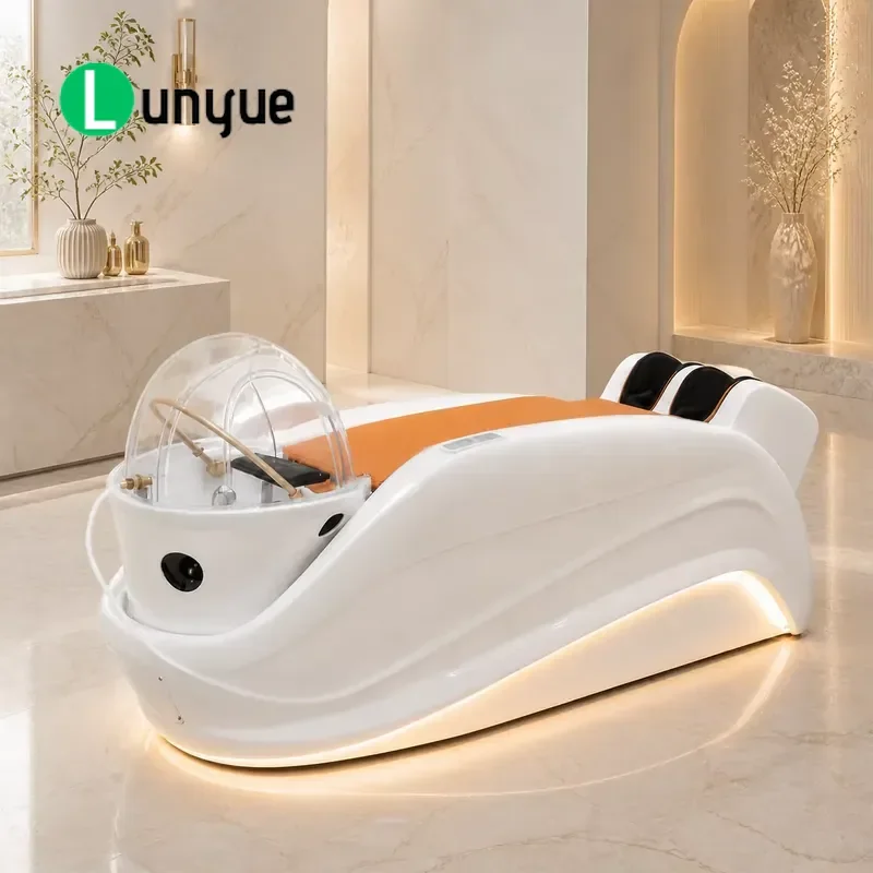 Luxury Electric Massage Shampoo Bed with Integrated Sink Water Circulation System LED Lighting for Stone Therapy Spa