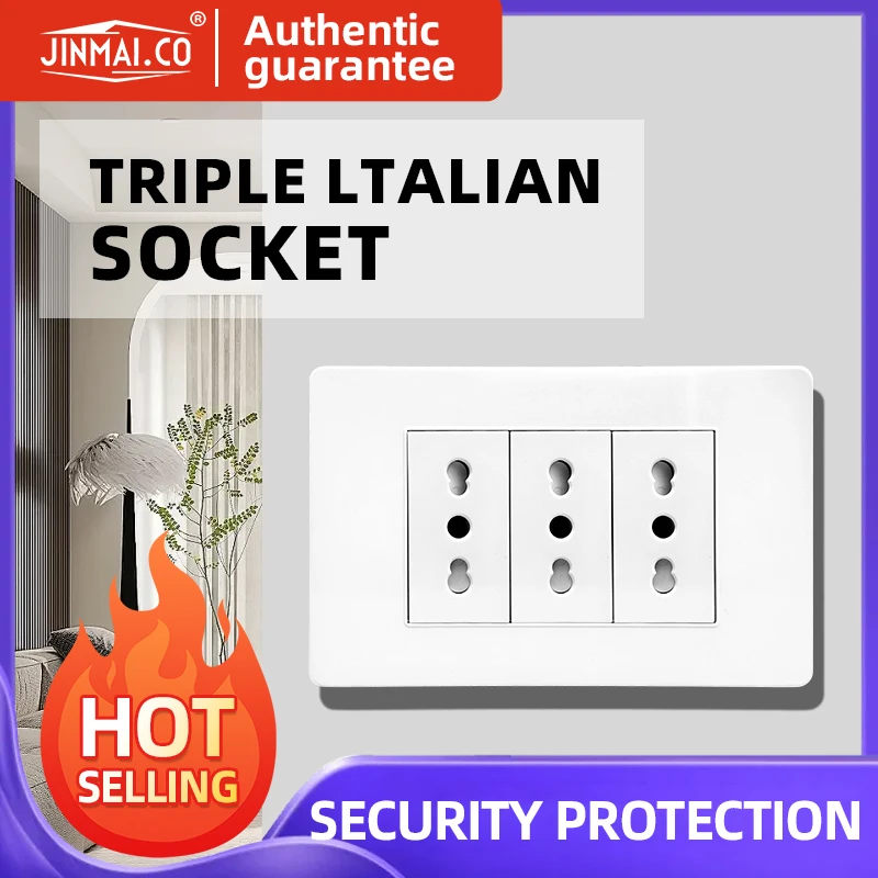 

jinmai Italian socket,CE Certified,Type 118*75 mm 3/9 hole Embedded Wall socket white,Child-Safe Shutter,