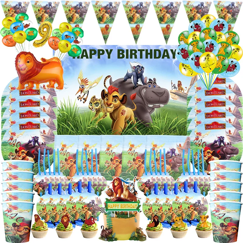 Disney The Lion King Birthday Decoration Boy Simba Party Theme Paper Plates Cups Tableware Balloon Baby Shower Supplies For Kids