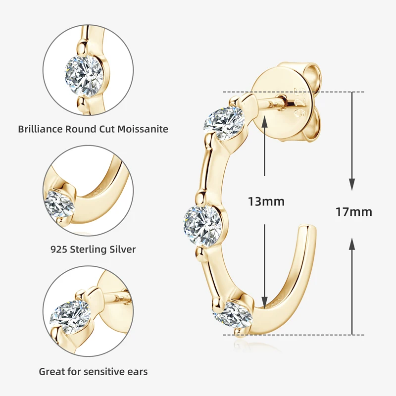 Imagem -02 - Lngy-brincos Moissanite em Forma de c para Mulheres Brinco Clássico Brindes de Joias Finas Prata Esterlina 925 Certificado mm