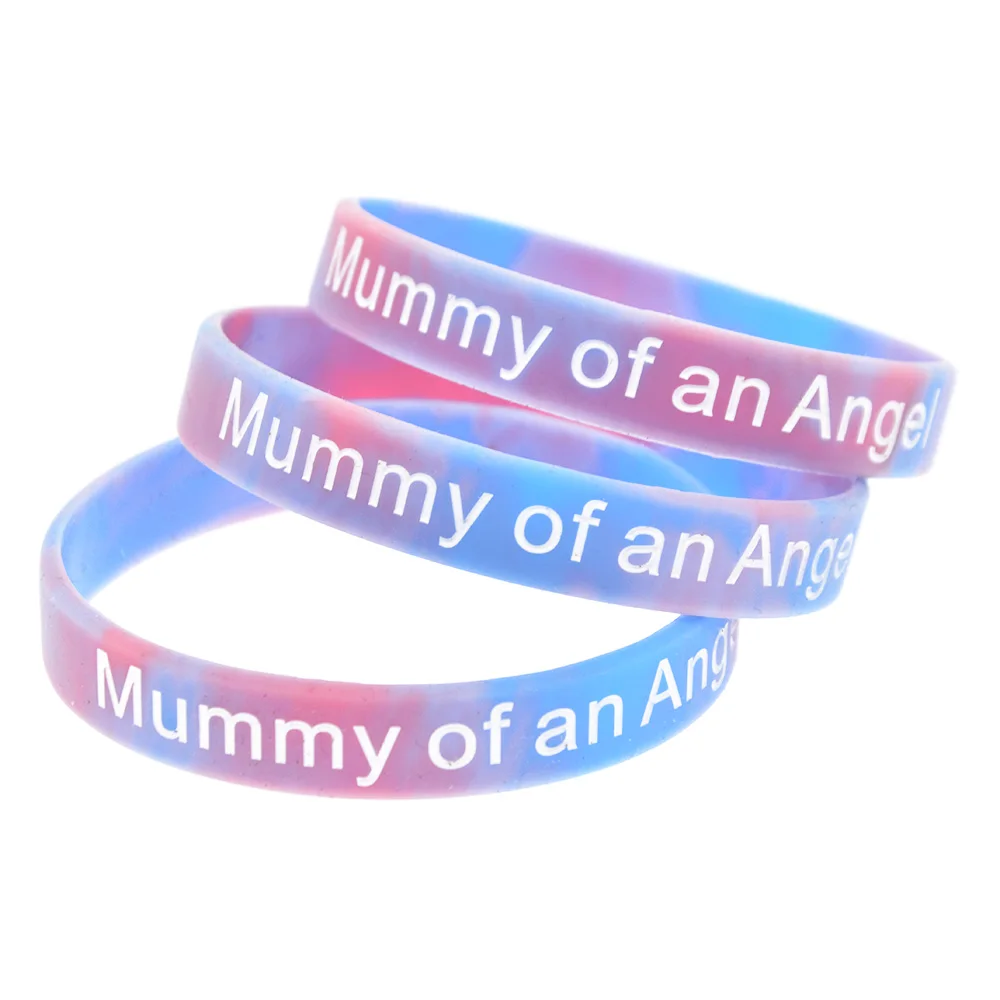 1 PC Mummy And Daddy Of An Angel Silicone Bracelet Family Party Gift Wristband Swirl Color Rubber Wristband