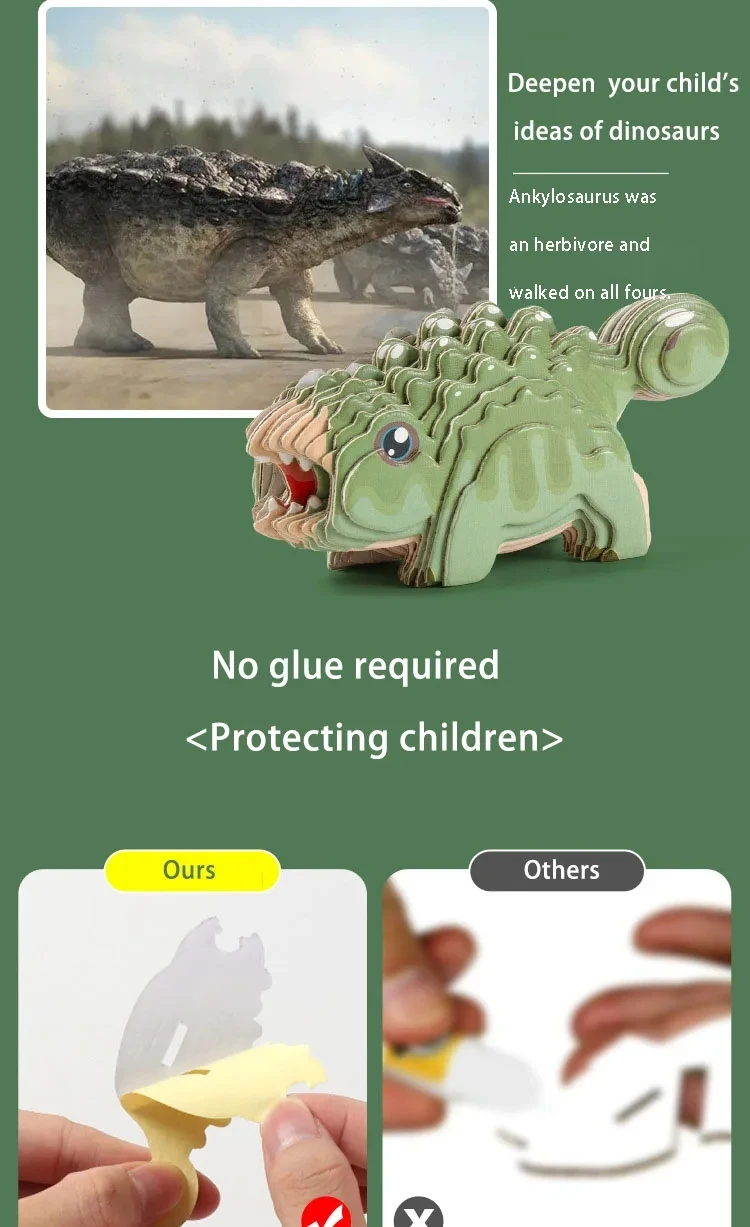 3D-Puzzles für Kinder, Jurassic World, Dinosaurier, Lernspielzeug, Papiertier, Puzzle, Cartoon-Modell, Spielzeug, Geschenk zum Kindertag – Detail 3