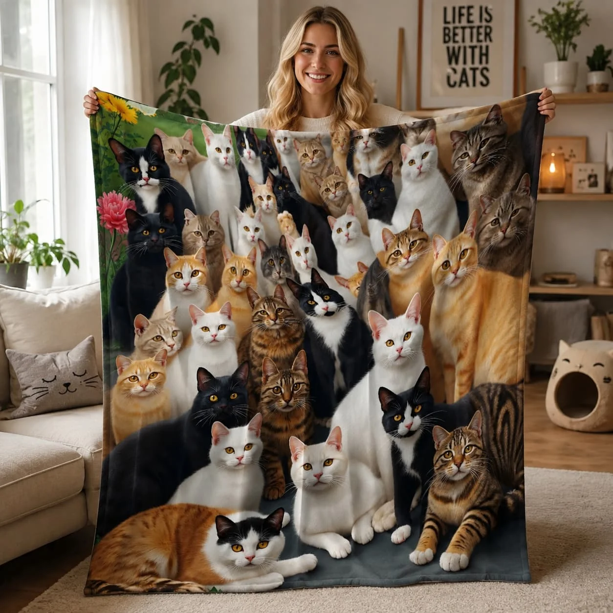 1pc Cat Group Soft Blanket, Suitable for Cat Lover Gift