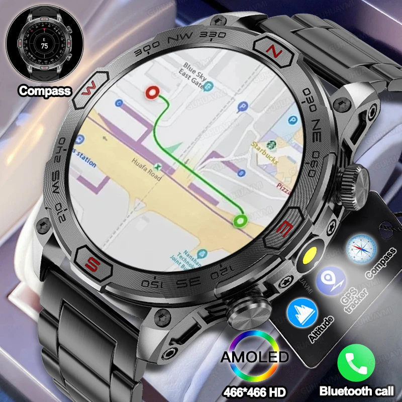 New Full Touch AMOLED Screen Smart Watch 450MAH GPS Sport Fitness Altitude Pressure Compass Bluetooth Call Heart Rate Smartwatch