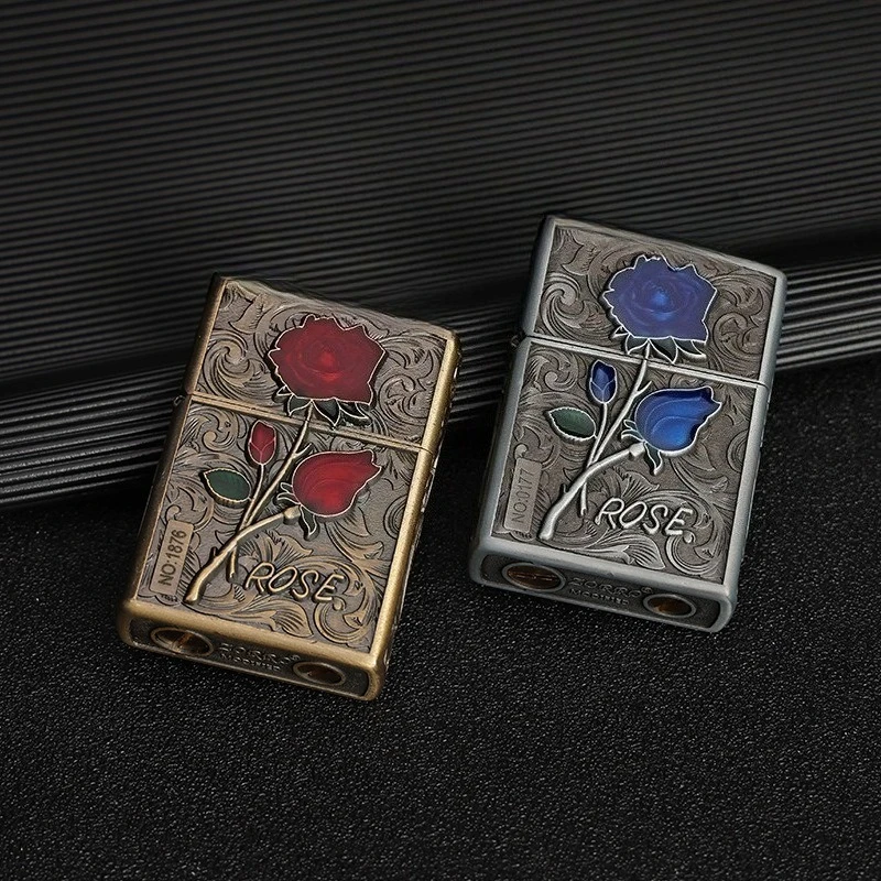 ZORRO Metal Rose Lighter, Embossed Retro Old-fashioned Grinding Wheel Windbreaker, Sturdy Room Use