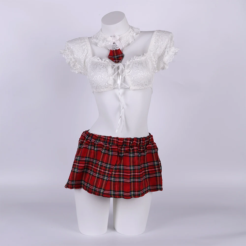 

Fetish Sexy School Girl Costumes Cosplay Babydoll Porno Underwear Lace Bow Plaid Sexy Lingerie Sets Role Play Uniform Exotic Set