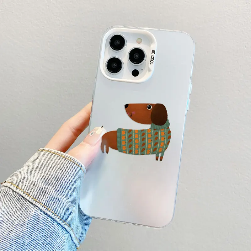 

Cartoons Dachshund Bulldog Laser Phone Case for iPhone 16 17 Pro Max 15 14 Pro Max Plus 13 Mini 12 11 Pro Max Shockproof Covers